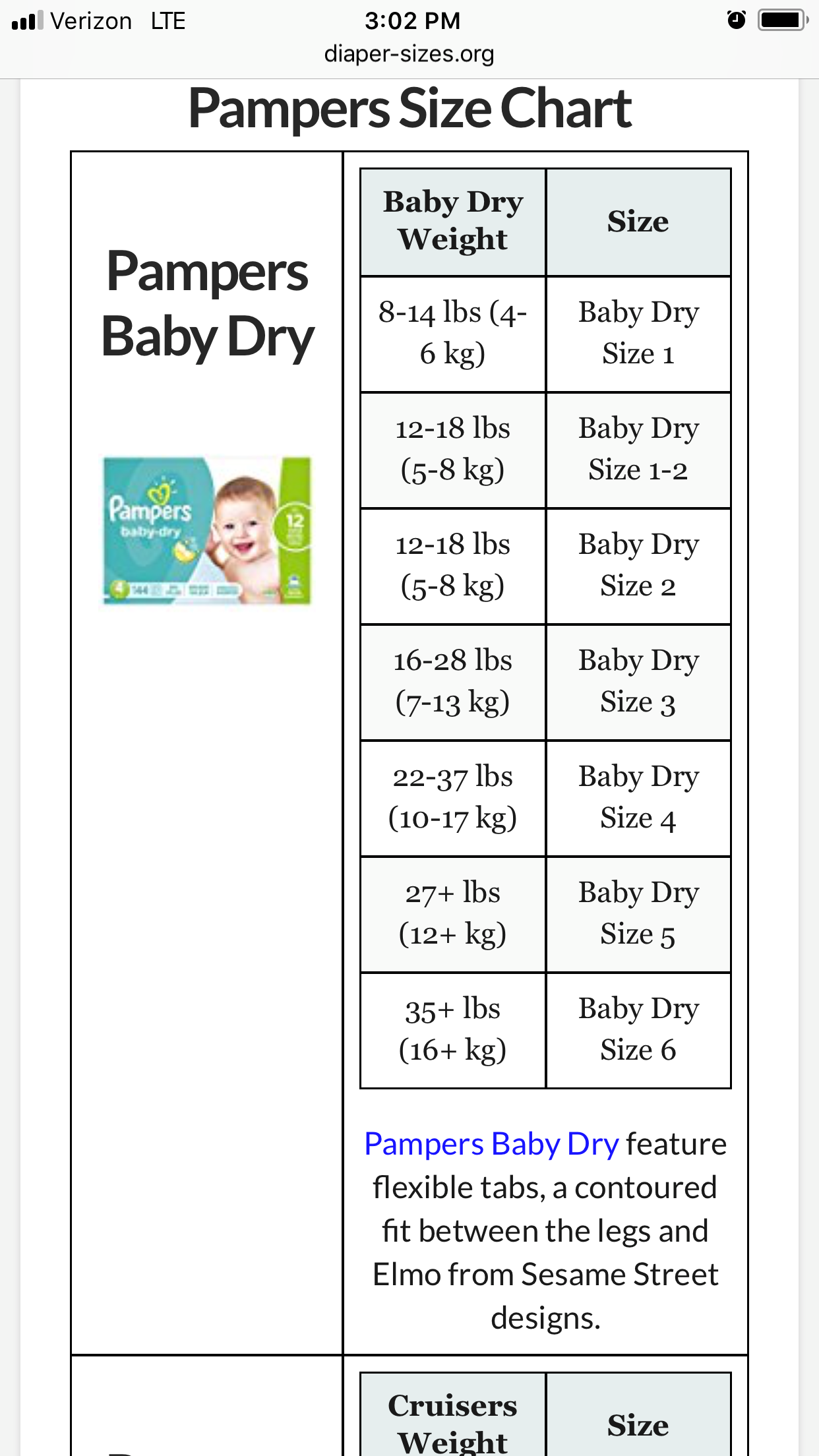 pampers swaddlers size chart